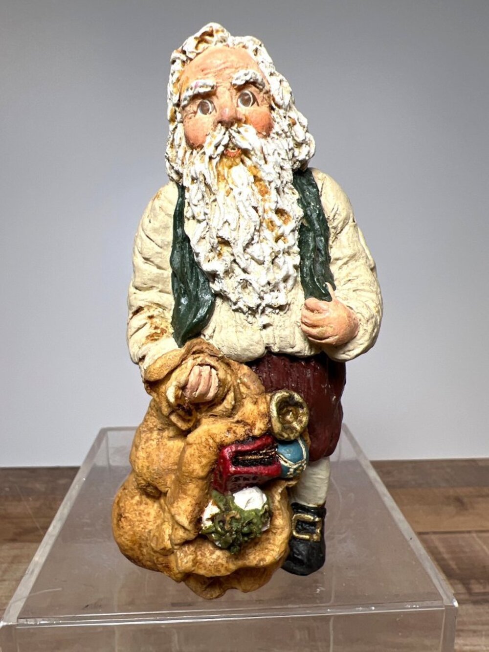 June McKenna 1989 Hand-Painted Santa Claus Figurine With Toy Vintage Collectible